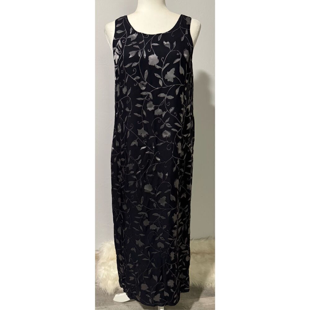 Jones New York black burn out velvet shimmer silk blend dress 10